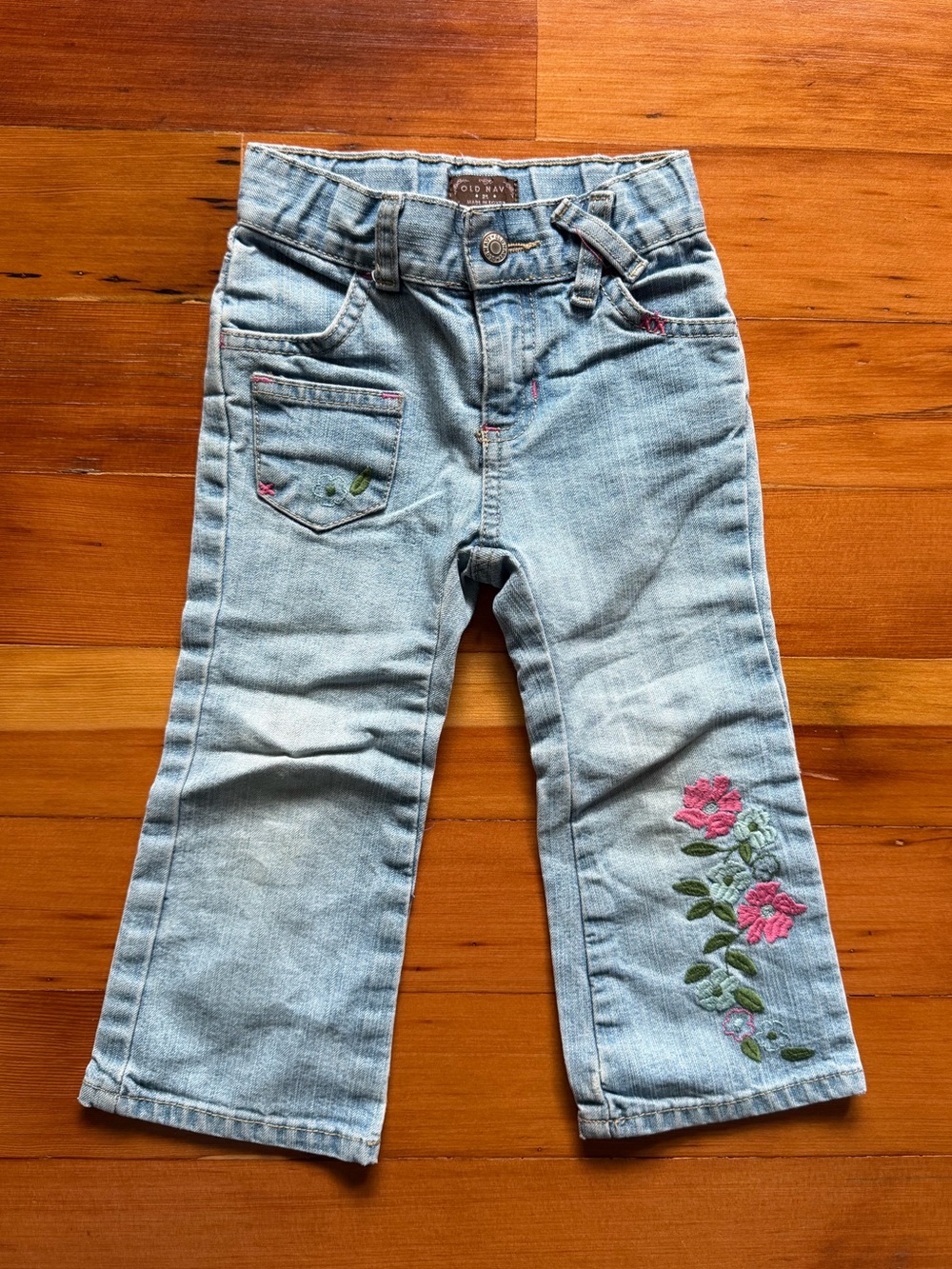 Vintage Old Navy Light Blue Girls' Embroidered Floral Jeans Size 2T